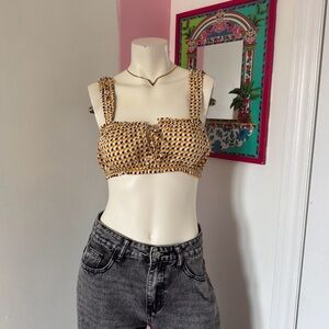 Garage Yellow And Brown Gingham Ruched Tie Detail Bra Top